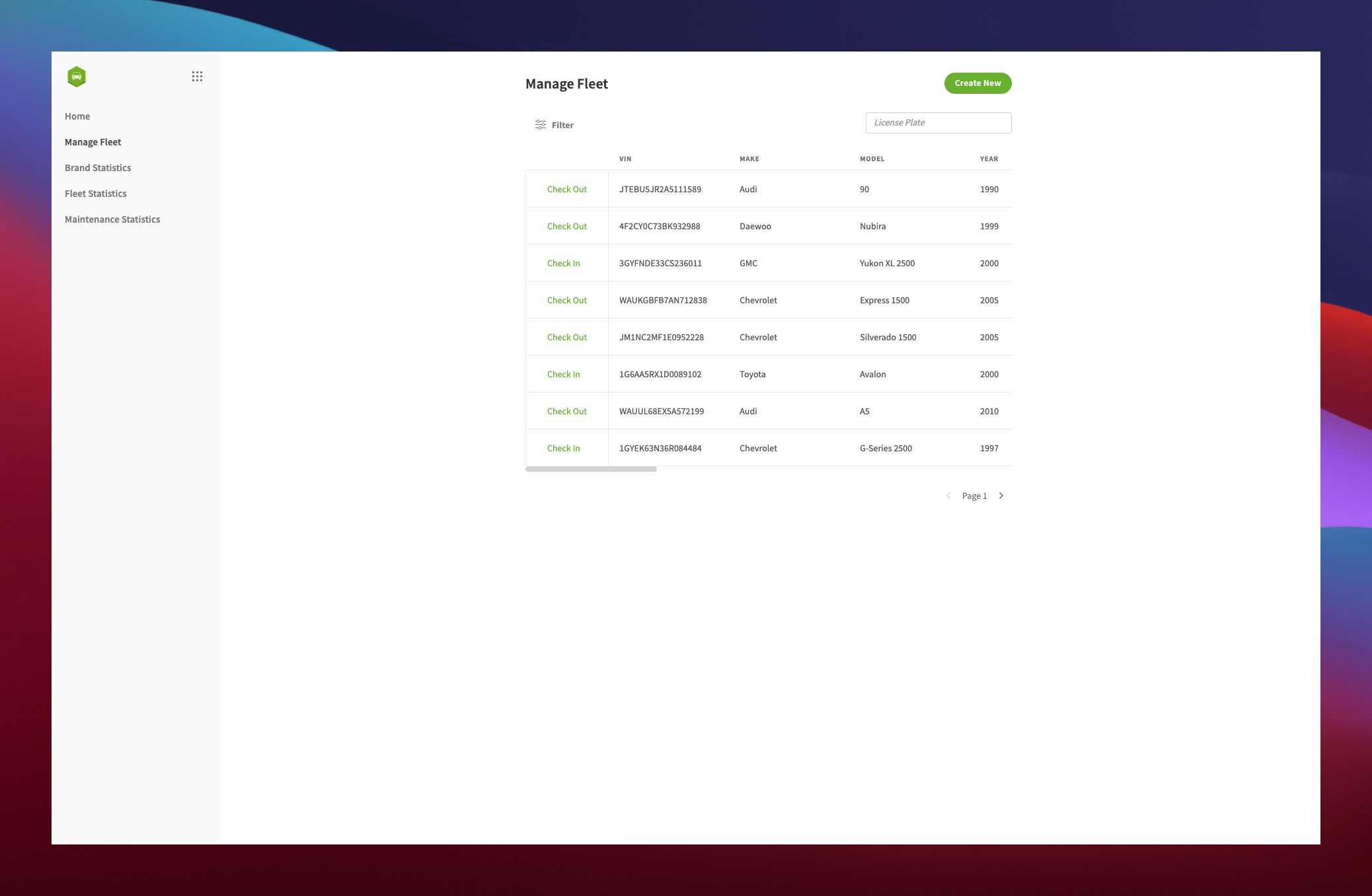 Car Rental Admin Panel Fleet Screen