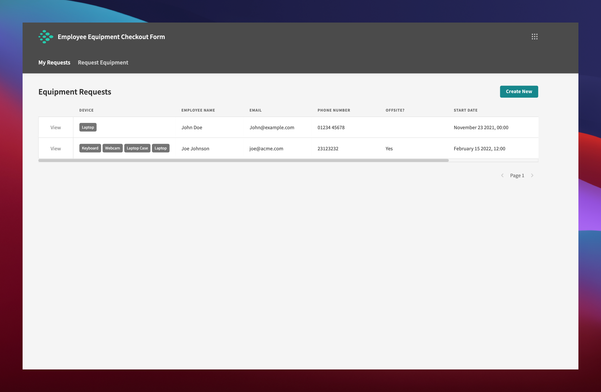 Employee equipment checkout system template