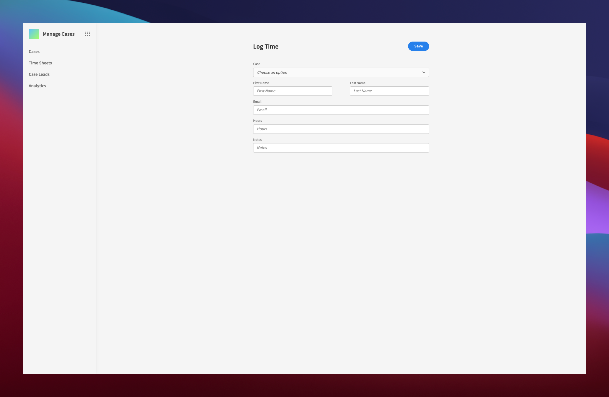 Legal Case management template timesheets